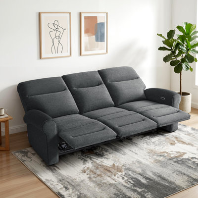 87.8" Wall Hugger Power Reclining Sofa, 3-Seat Independent Recliner Couch with USB Ports, Rolled Arm, Fabric
