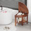 Tabouret de douche de coin 18,3 po avec rangement, banc de douche en teck et repose-pieds pour le rasage, siège de salle de bain compact
