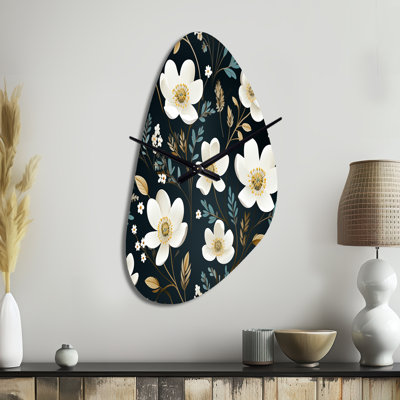 Mystic White And Teal Splendor Gardens - Fall Shape White Wall Clock Sculpture