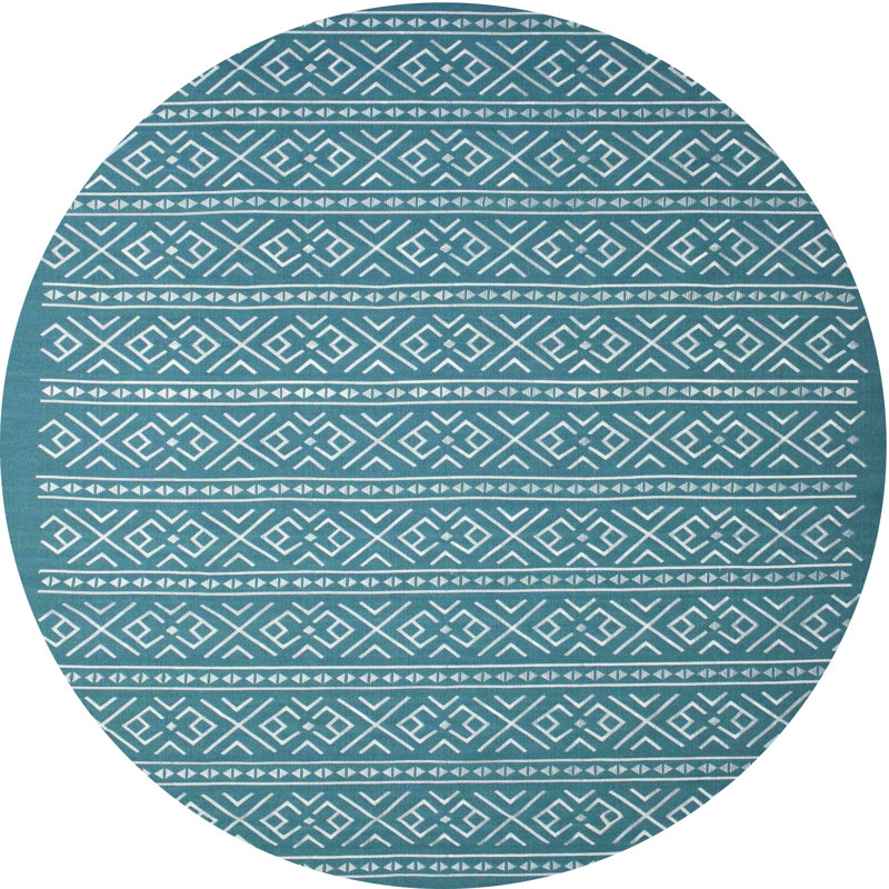 Tapis bleu/gris contemporain, Rond 7 pi