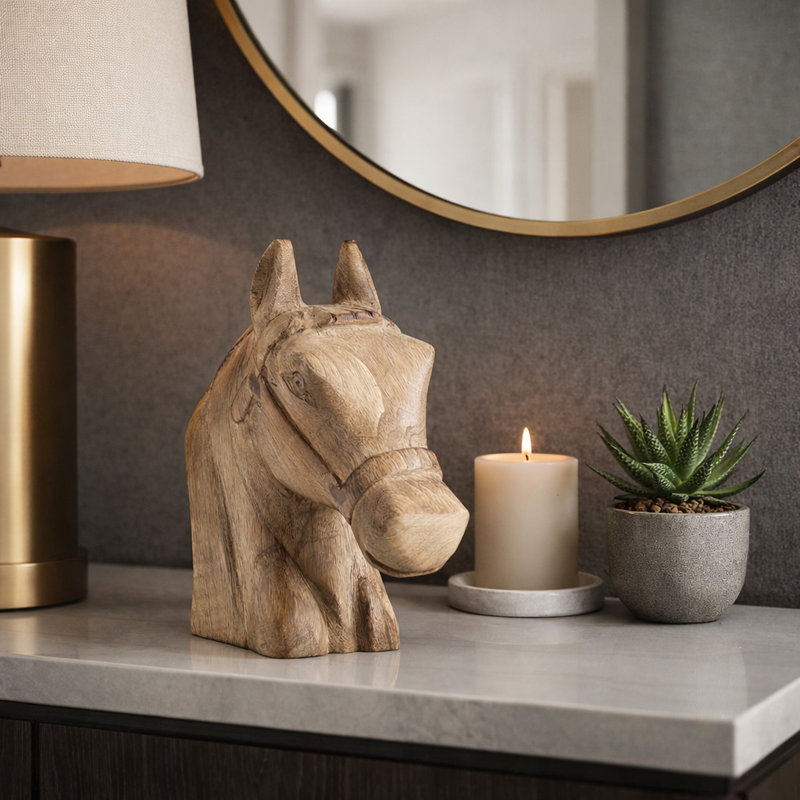 Pewamo 10" H Handcrafted Wood Horse Head Figurine 