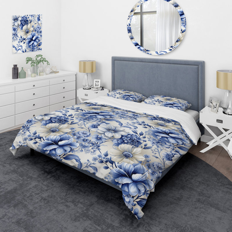 Ensemble de housse de couette Intricate Cobalt Lace Victorian, Housse de couette pour très grand lit et 2 très