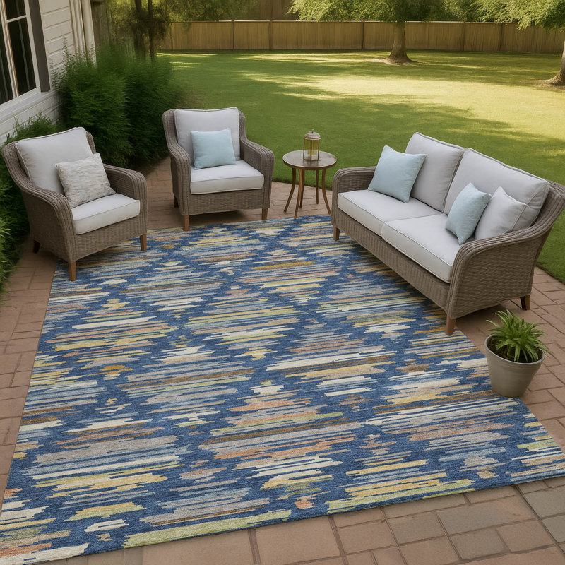 Machine Washable Indoor/Outdoor Chantille ACN2502 Southwest Rug, 8' x 10', Navy