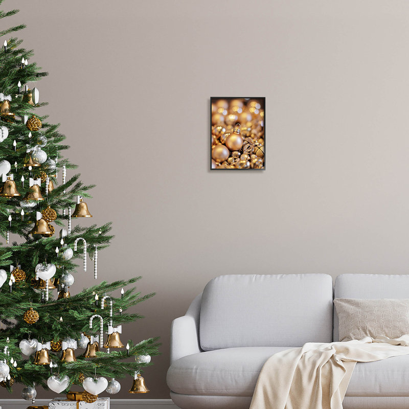 Ornements de Noël brillants Cloches at-259, Giclée encadrée noir minuit, H 14 po x l 11 po x P 1,5 po