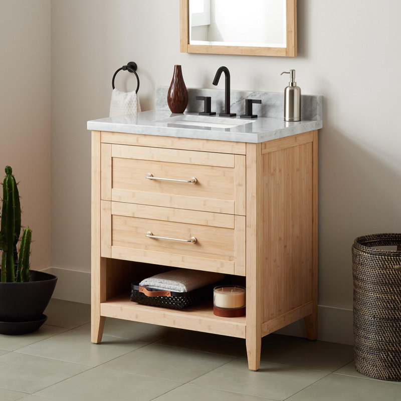 Burfield 30" Single Bathroom Vanity Set with Rectangular Undermount Sink, Carrara Marble, 8" Widespread, White