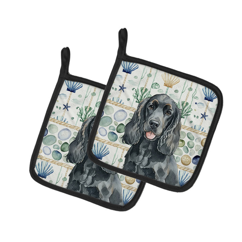 Paire de poignées en verre noir Cocker Spaniel