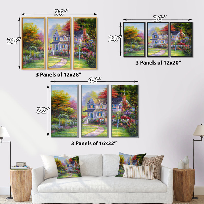 Victorian Garden - Ensemble de 3 toiles encadrées, Cadre noir, H 28 po x l 36 po x P 1 po