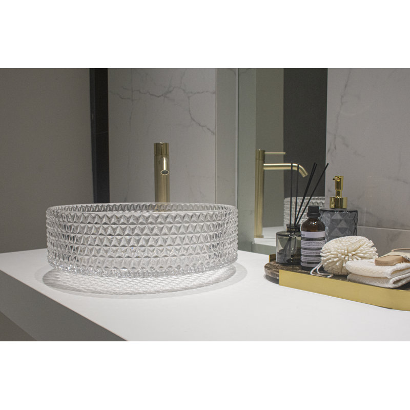 Selected 15.55'' Glass Circular Bathroom Sink, Crystalline Clear