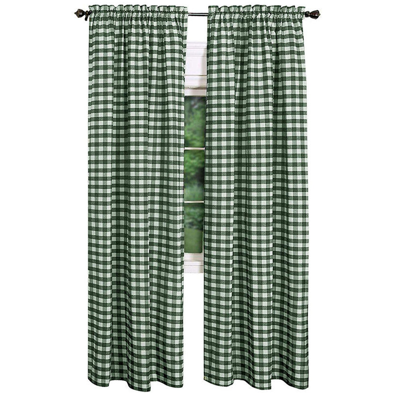Ramillies Cotton Blend Semi Sheer Curtain Pair, 42" W x 84" L, Green/White
