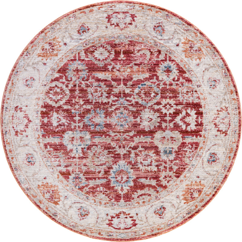Tapis rouge / gris Croasmun, Rond 3 pi 10 po