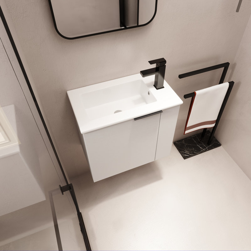 Meuble-lavabo simple 22,47 po avec plateau en céramique Coupar, Blanc