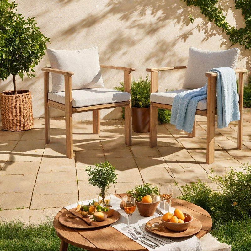 Chaises de salle à manger de patio moderne, finition en bois de teck d'acacia, rembourré pour l'extérieur