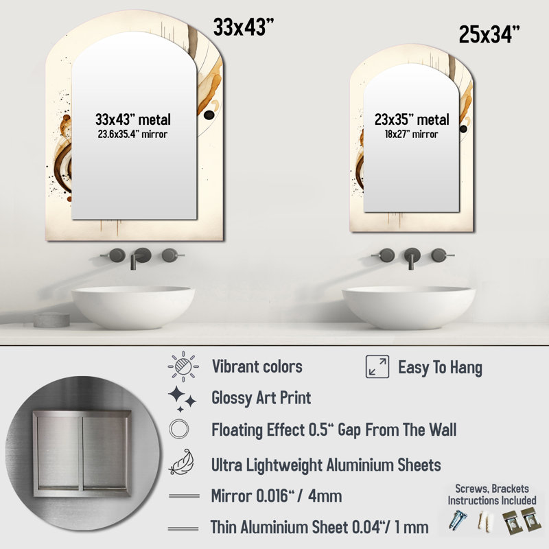 Miroir mural brun et noir I, 34 po x 25 po