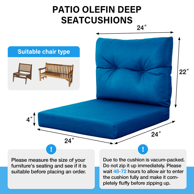 Outdoor Deep Seat Cushion Set, Double Waterproof Tech Fade Resistant Outdoor Chair Cushions, Patio Furniture Cushions With Straps For Chair Sofa Couch(Set Of Four)