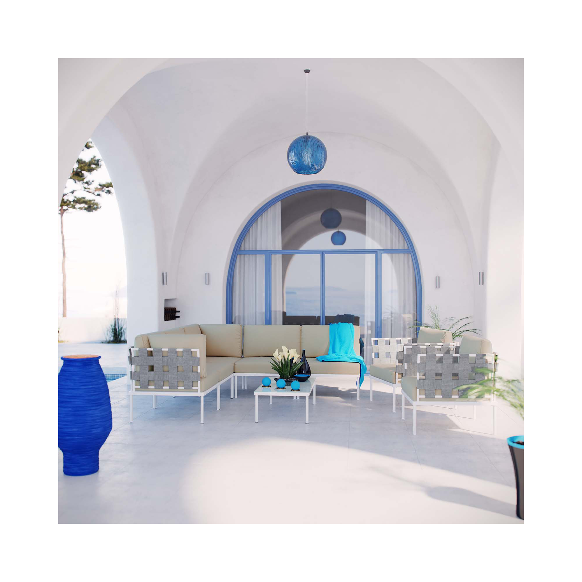 Harmony 8-piece Outdoor Patio Aluminum Sectional Sofa Set, Beige
