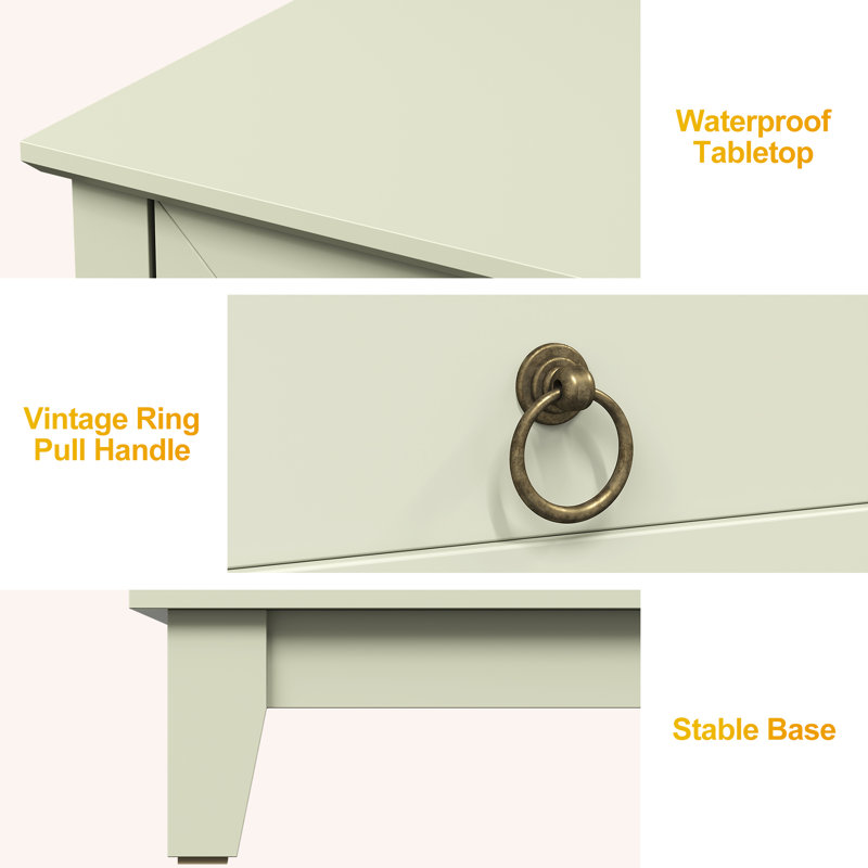 Modern 3-Drawer Wooden Nightstand, Light Green