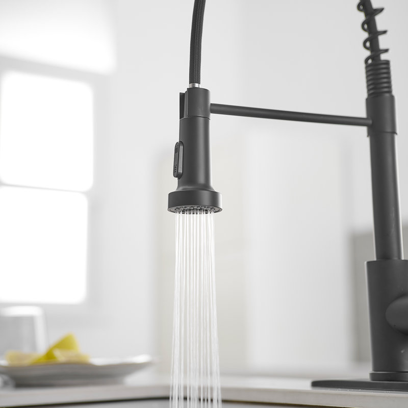 High Arc Kitchen Faucet With Single-Handle Pull-Down Sprayer And Deck Plate, Matte Black