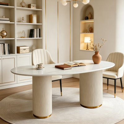 White Free form Sintered Stone Executive Desk with drawers desk