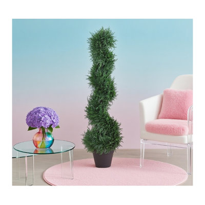 Artificial Spiral Cedar Topiary Tree in Cement Planter for Indoor Outdoor Decor