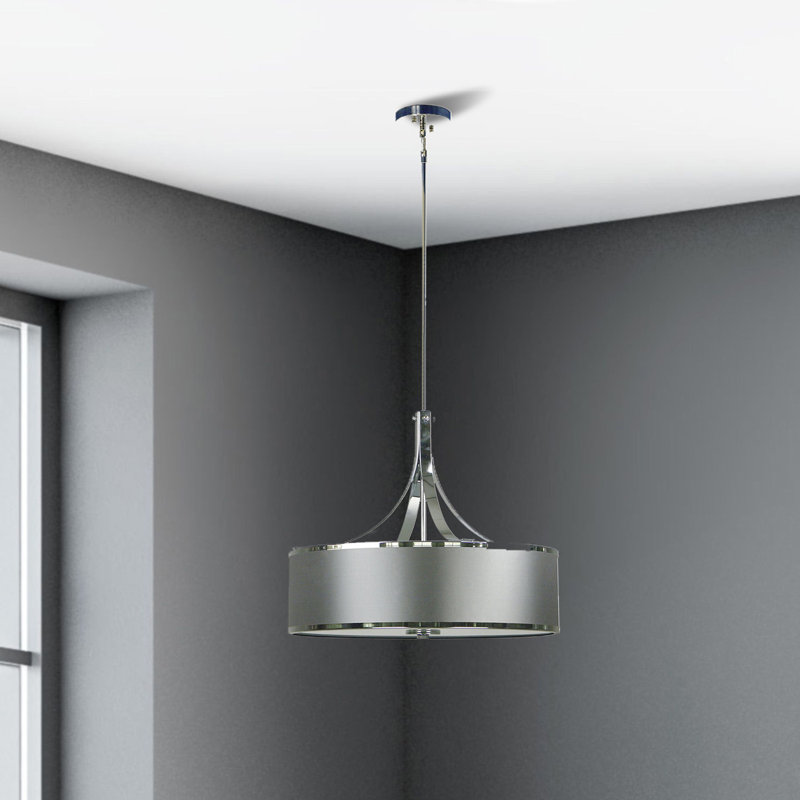 Lustre tambour 4 lumières à abat-jour, Gris