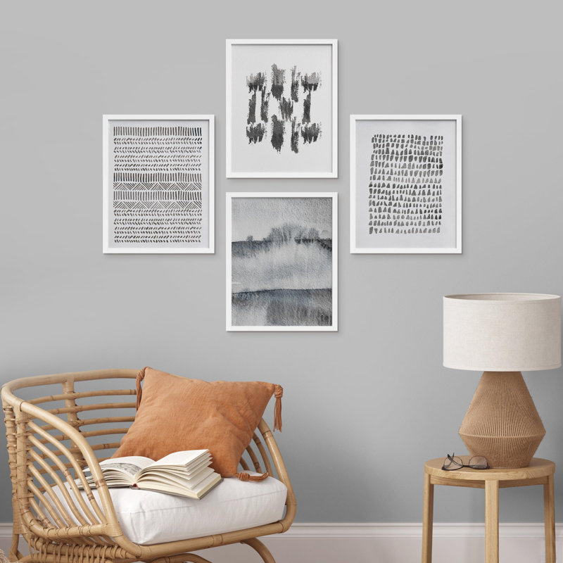 «Watercolor Black Paint Stroke», ensemble de 4 reproductions de cadres photo simples, Blanc, H 10 po x l 8 po