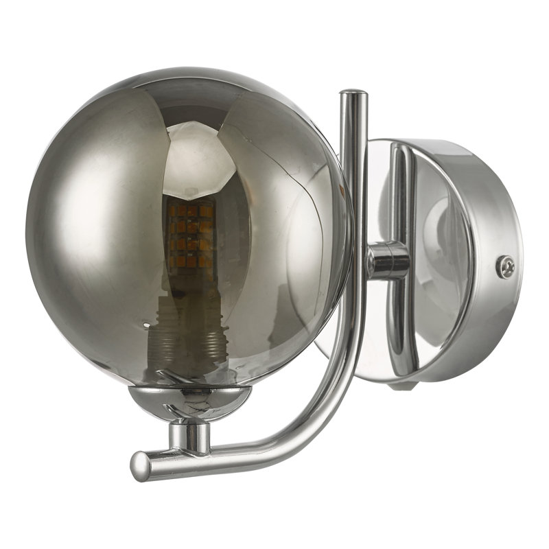 Wall Light, Polished Chrome, Smoke Glass