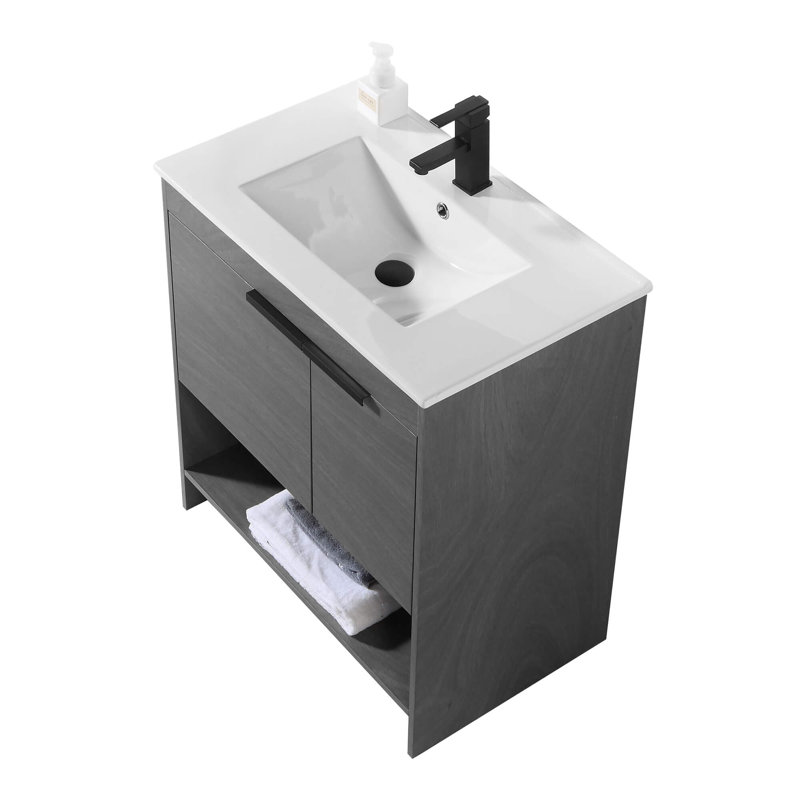 30'' Single Bathroom Vanity with Vitreous China Top, Classic Gray