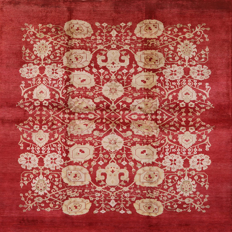 Tapis oriental rouge / beige Laren, Carré 4 pi