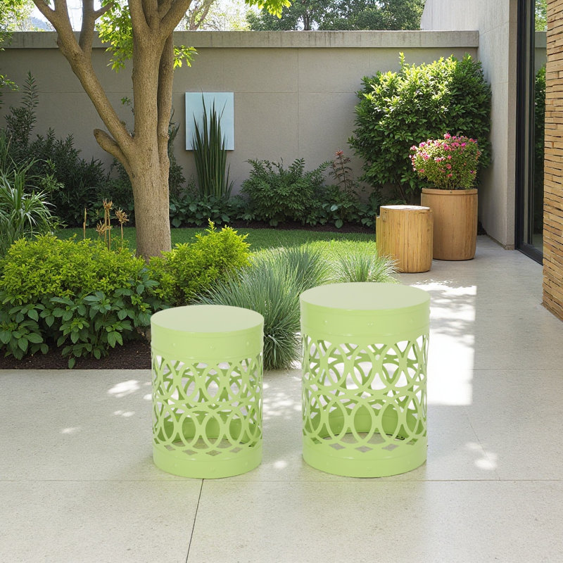 Outdoor Metal S/2 End Table, Green