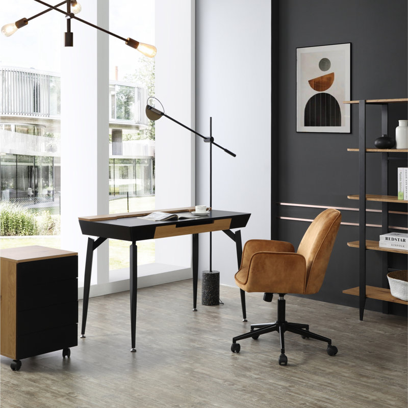 Bureau avec 3 tiroirs et rangement supérieur, Noir / naturel