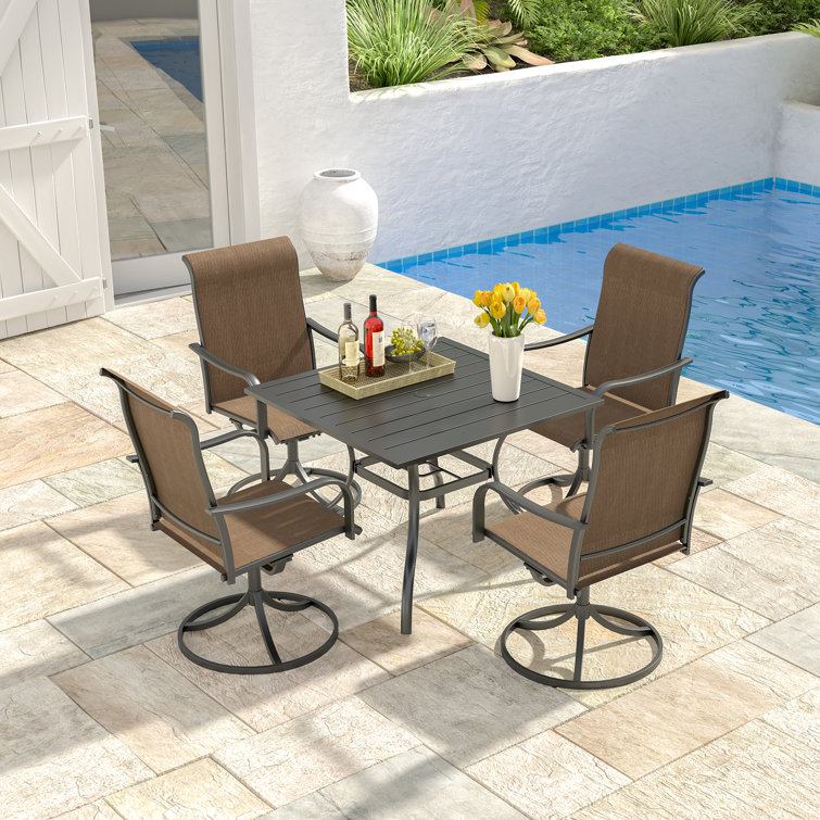 4 - Person 35" Square Steel Outdoor Dining Set