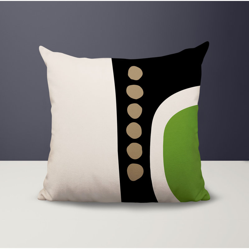 Oreiller carré réversible intérieur / extérieur Tobe Minimalist, H 19 po x l 19 po, Chartreuse / noir / blanc cassé