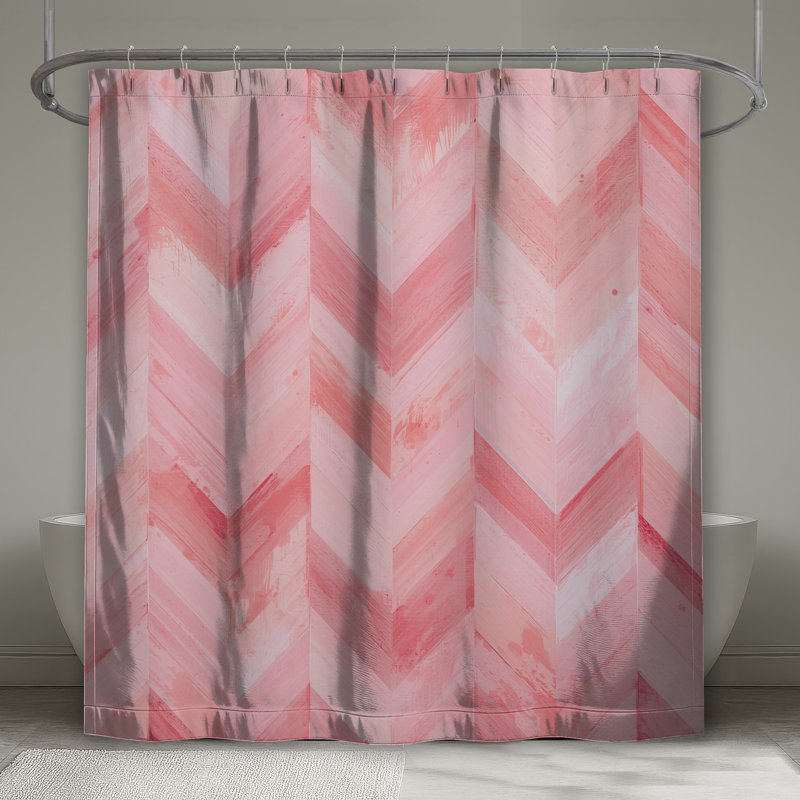 Rideaux de douche à motif de chevrons roses très longs, L 70 po x H 93 po