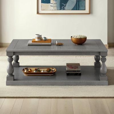 Storage Coffee Table with 4 Legs and Pinewood Frame