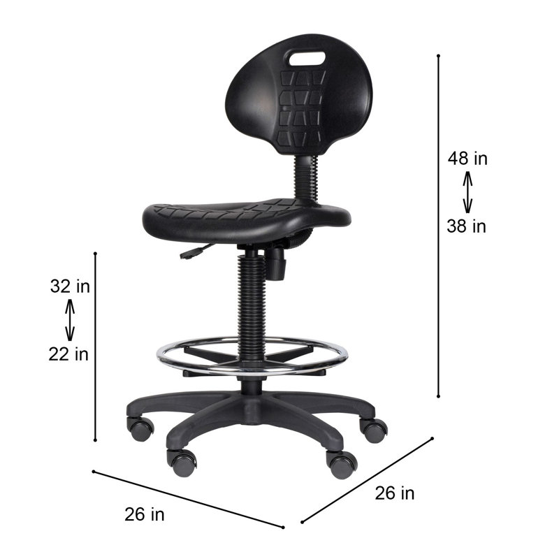 Tabouret de travail roulant Romulus de 22 à 32 po de hauteur, Non