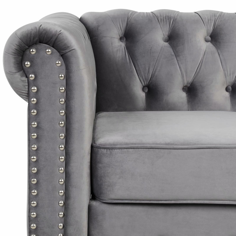 Ethridge 60'' Velvet Loveseat, Light Gray Velvet