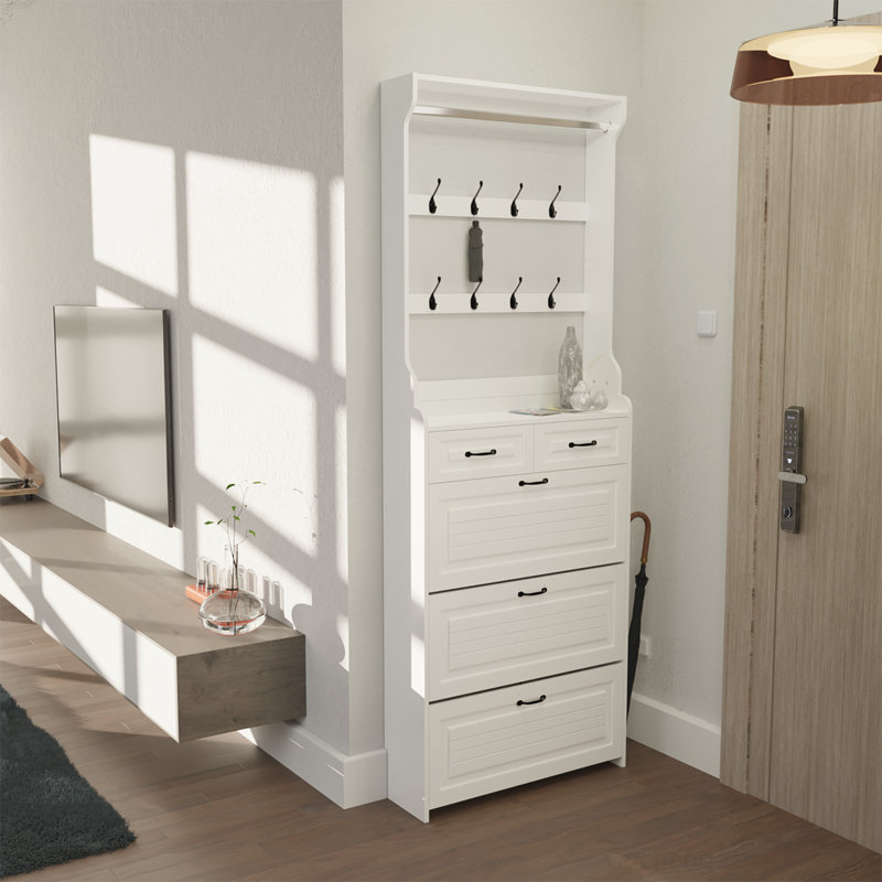 Versatile Shoe Cabinet with Multiple Compartments and Hanger for Efficient Storage