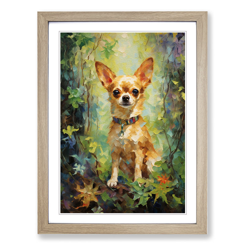 Chihuahua Impressionism - Single Picture Frame Print on Wood, 64cm H x 46cm W x 2cm D, Oak Framed