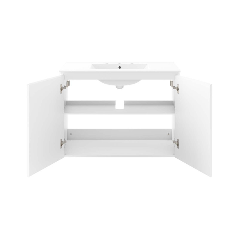 Modway Bryn 36" Wall-Mount Bathroom Vanity, White, White