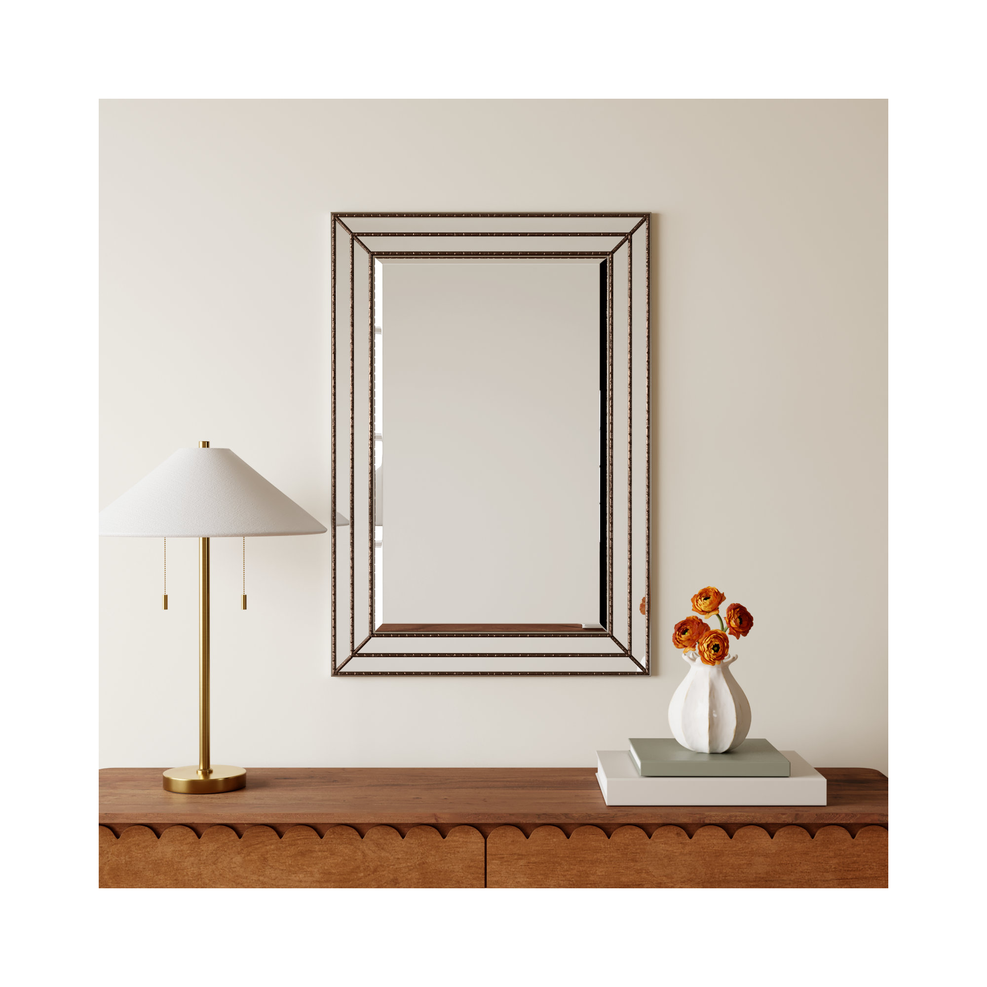 Almyra Rectangle Wall Mirror, Metallic Bronze
