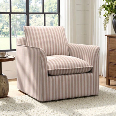 29.7" W Modern Soft Stripe Upholstered Glider Swivel Barrel Chair With Removable Cushion