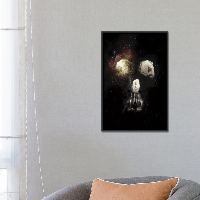 «Cave Skull» par Ali Gulec, impression sur toile tendue, H 26 po x l 18 po x P 1,5 po, Toile encadrée noire, Pas de tapis