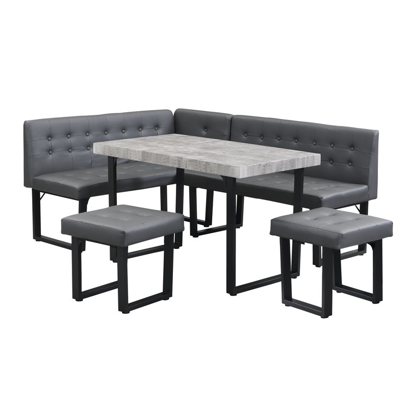 Simple and Stylish 5 - Person Breakfast Nook Dining Table Set, Gray