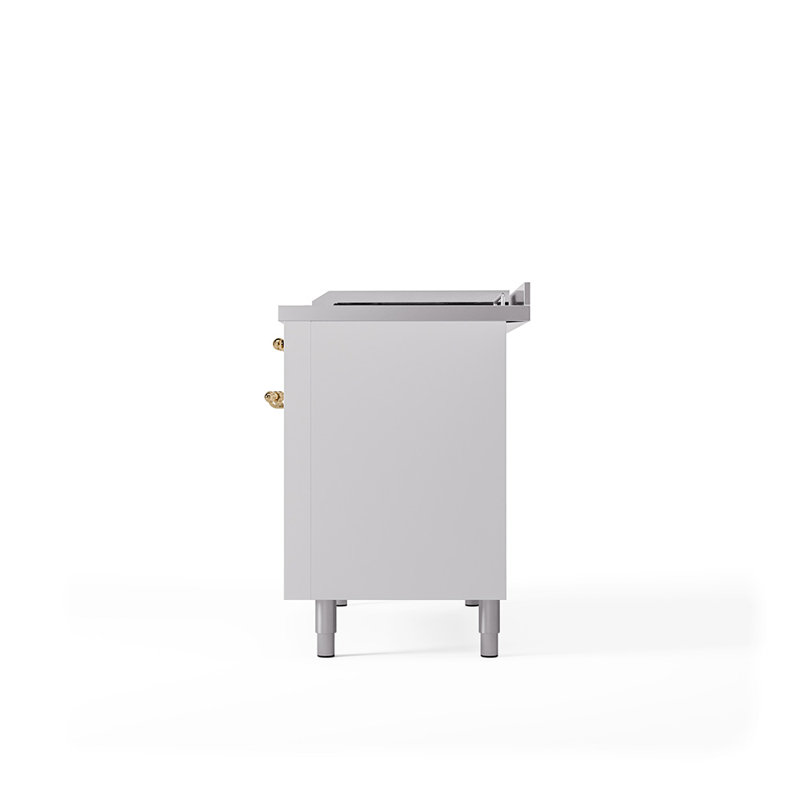 ILVE Nostalgie II 48 in Dual Fuel Range, 5 Burner, Griddle, Frenchtop, Liquid Propane, White/Brass