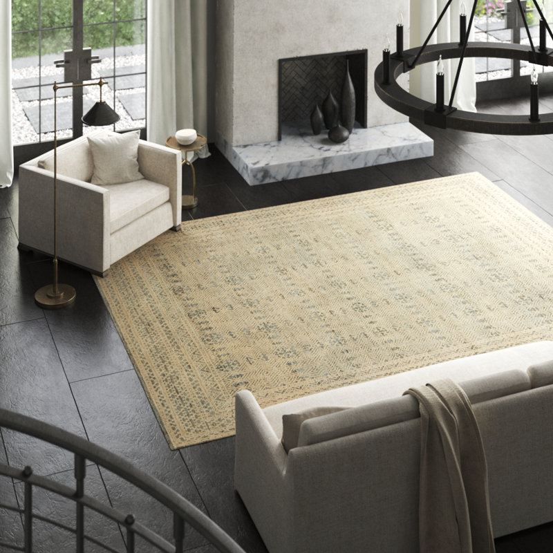 Wool Oriental Area Rug in Blue/Natural, Rectangle 2' x 3'