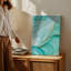 Toile, "A Clos Up Image abstraite", présentant une texture d'art en marbre fluide avec de doux motifs tourbillonnants dans des tons de turquoise-1049424721