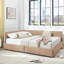 Grand lit de style Mid-Century, revêtement en velours rose, avec rangement et construction solide pour chambre à coucher et salon