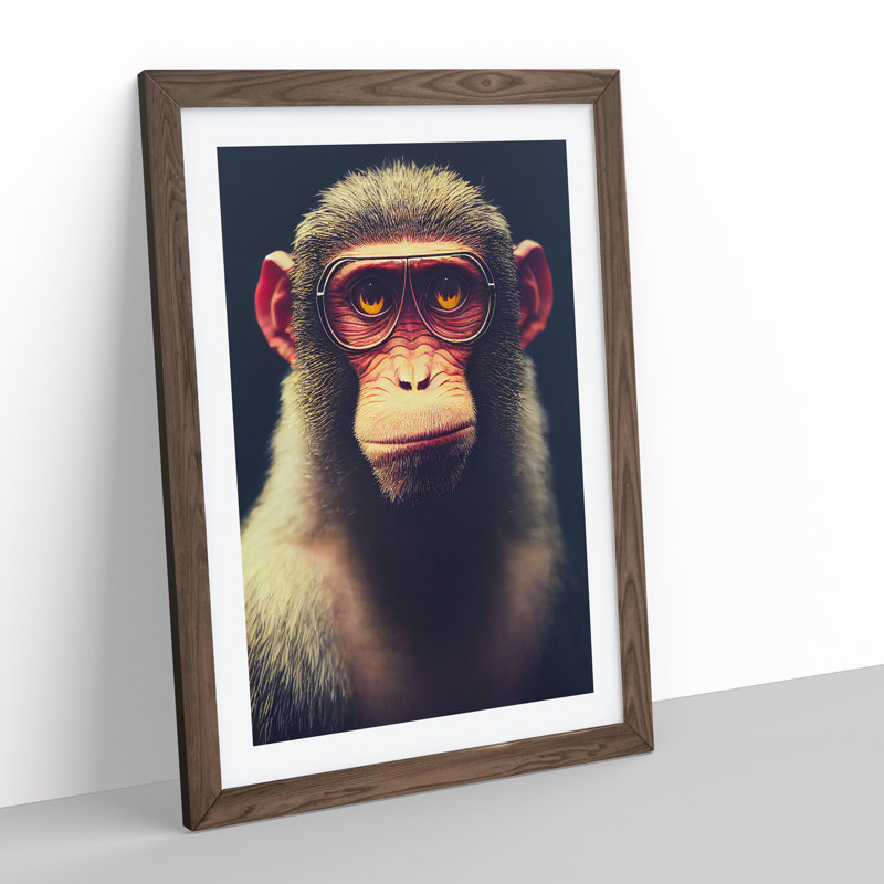 A Monkey in Glasses No.4 1 Piece Single Picture Frame Wall Art, 34cm H x 25cm W x 2cm D, Walnut Framed