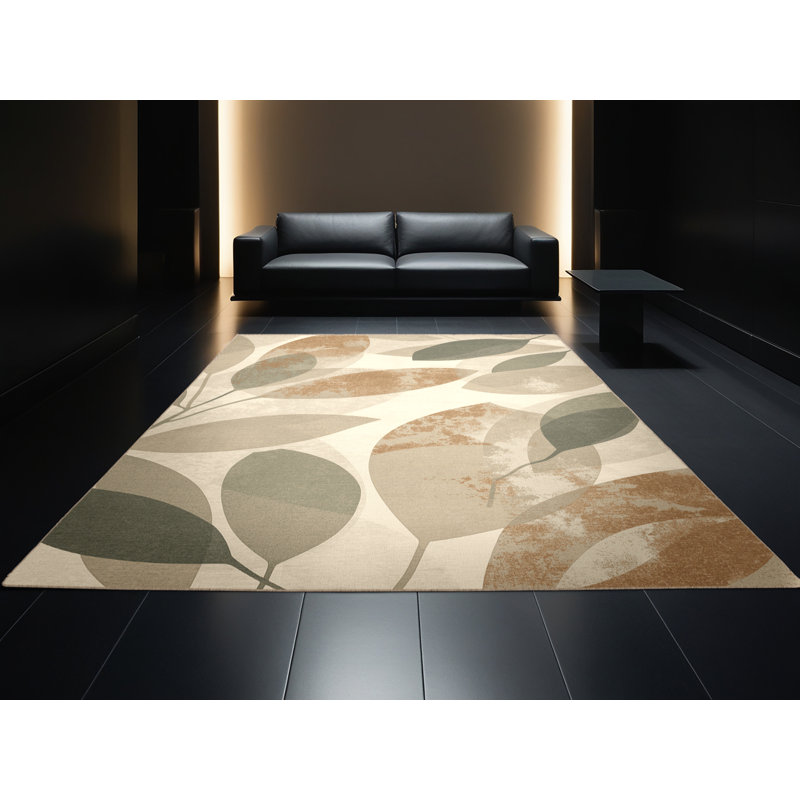 Machine Washable Ottwell Sage Modern Rustic Abstract Rug in Brown – Beige Binding, 7' Square