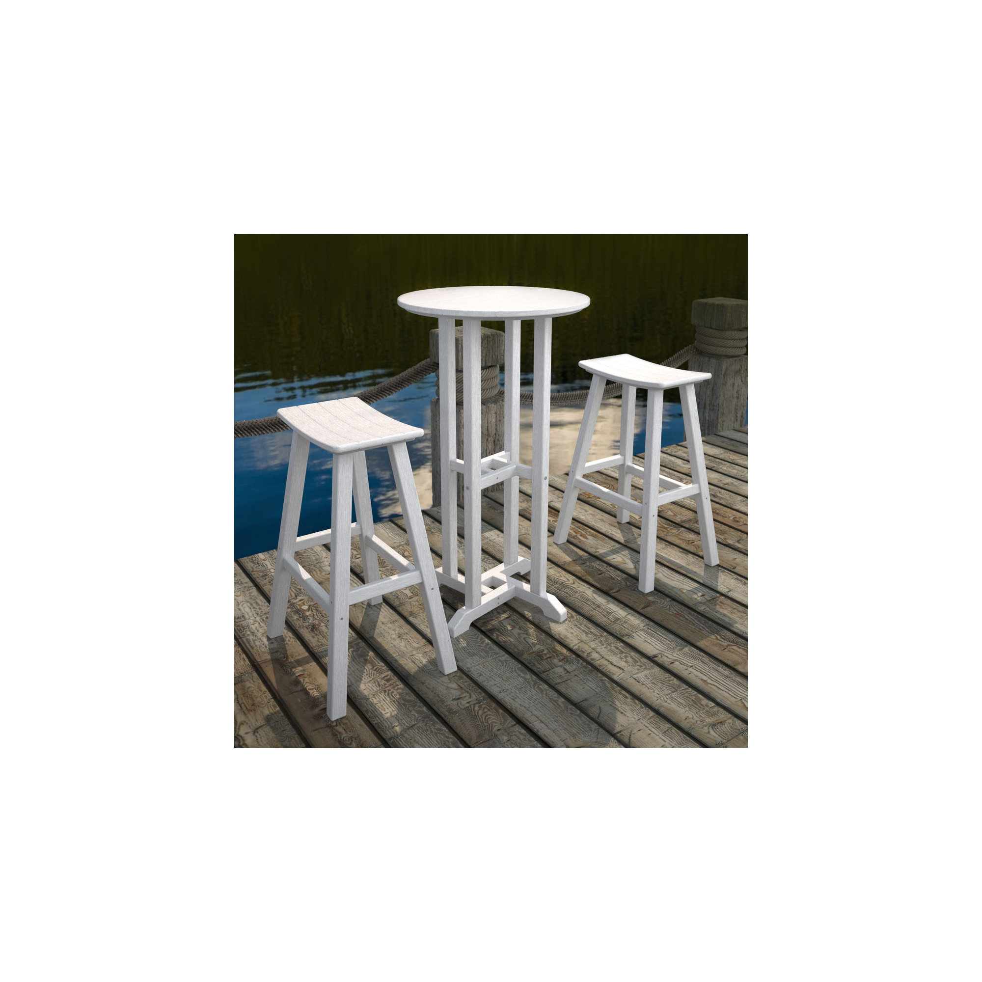 POLYWOOD Traditional Garden Patio Bar Stool, 29.75" H, White